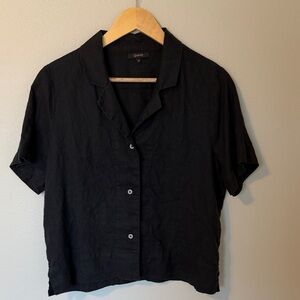Quince Women's Black Short Sleeve Button-Down Shirt